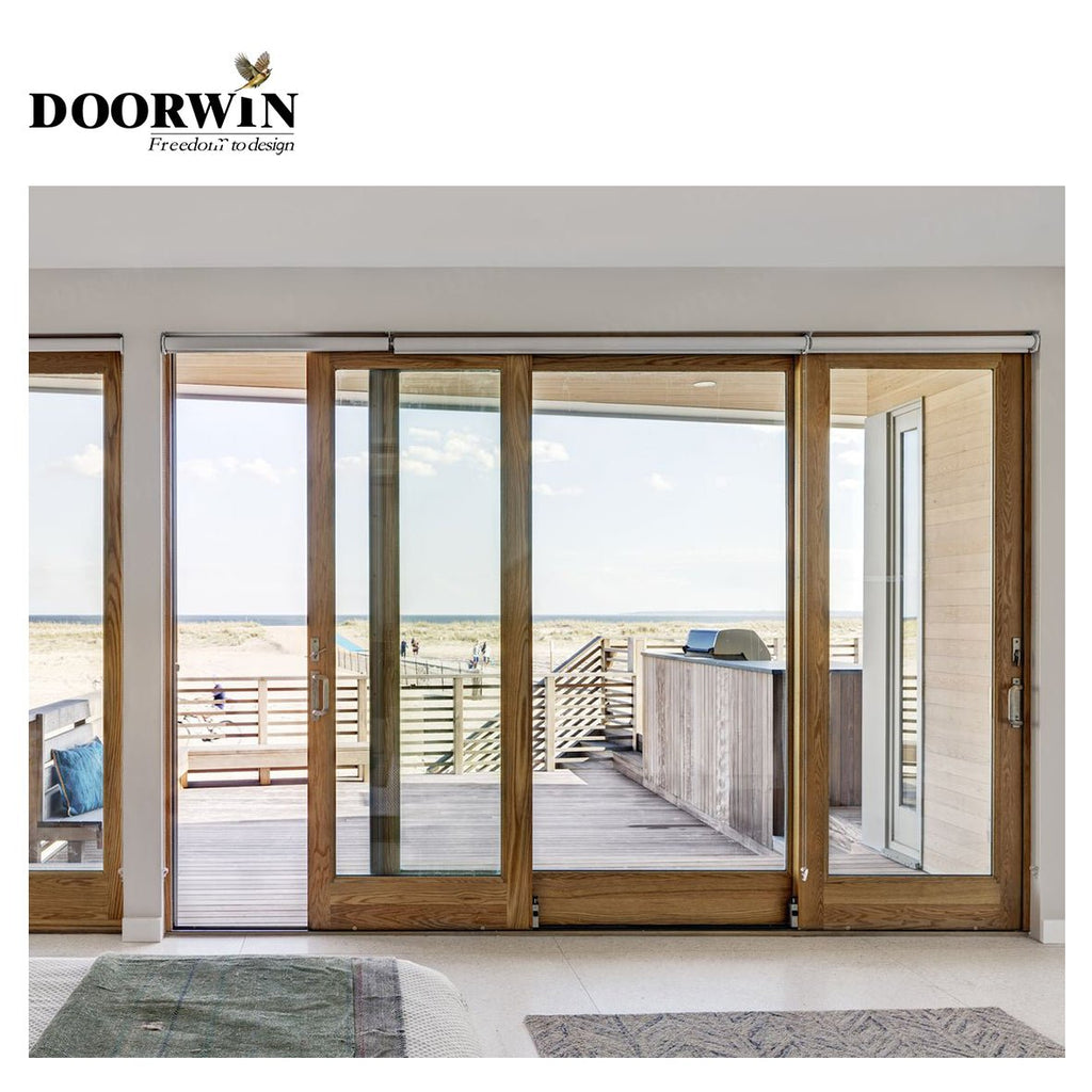 USA Louisiana modern design aluminum Wooden color aluminum sliding doors aluminium door wood grain finish by Doorwin - Doorwin Group Windows & Doors