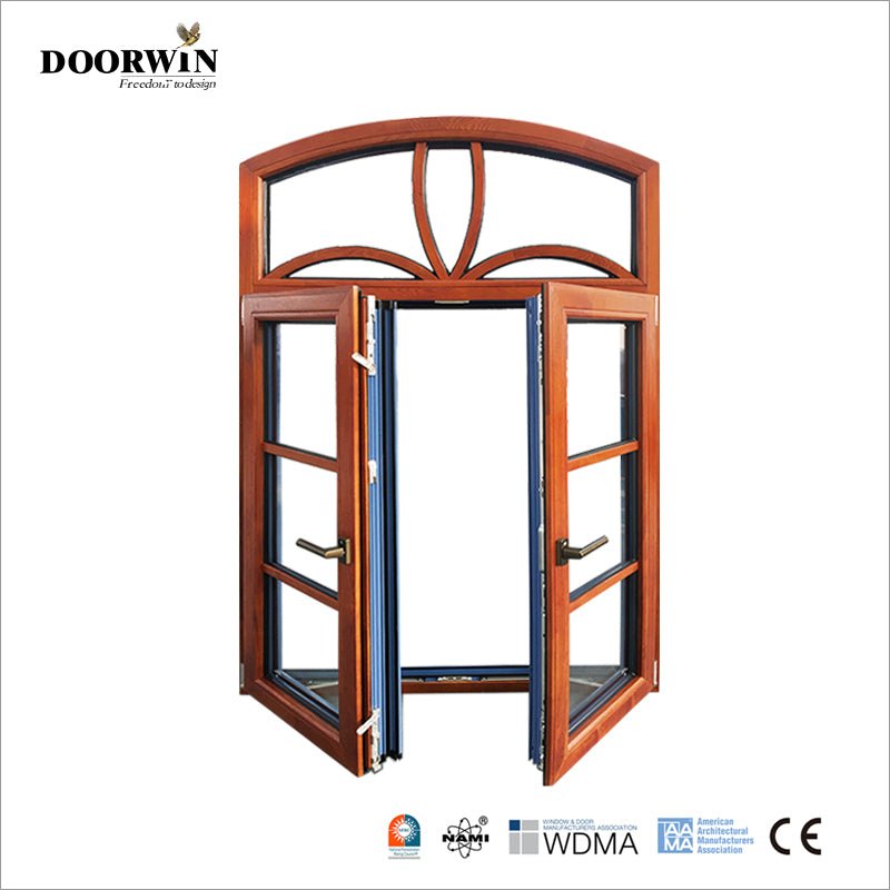 USA Milwaukee hot sale AAMA certified Grill Design Round Top French Wood clad Casement Window with double glazing glass - Doorwin Group Windows & Doors