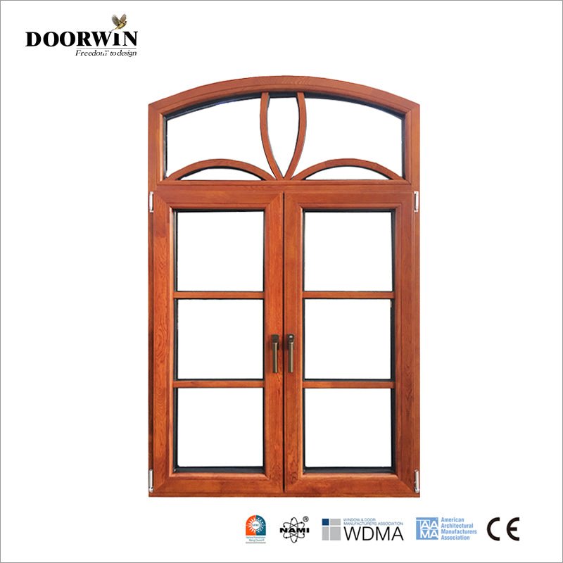 USA Milwaukee hot sale AAMA certified Grill Design Round Top French Wood clad Casement Window with double glazing glass - Doorwin Group Windows & Doors