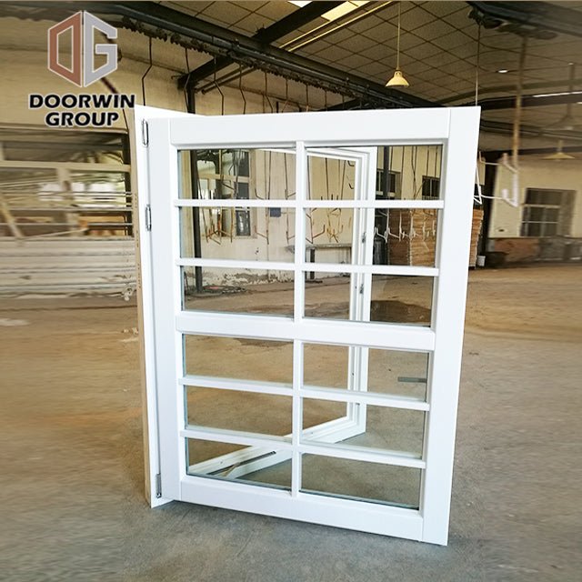 White stain finish color casement window with decorative grille - Doorwin Group Windows & Doors