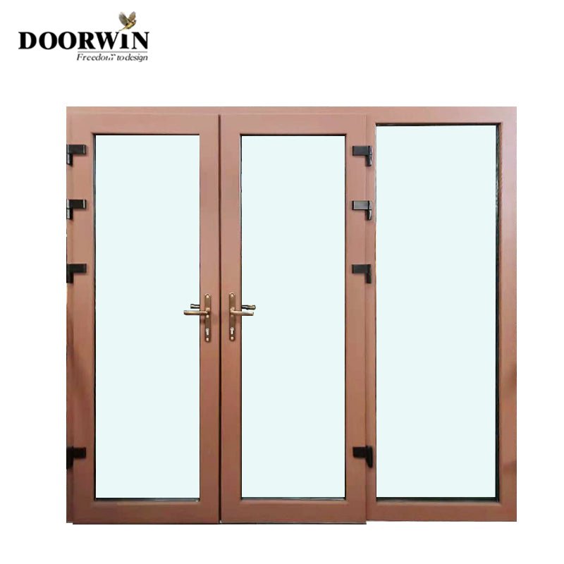 Wood aluminum cladding doors with sidelite double Tempered glass Lower Track 48 inches exterior french doors - Doorwin Group Windows & Doors