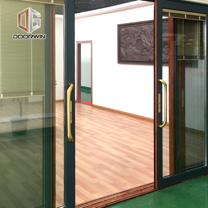 wood grain three rails thermal break aluminum sliding door with screen door - Doorwin Group Windows & Doors
